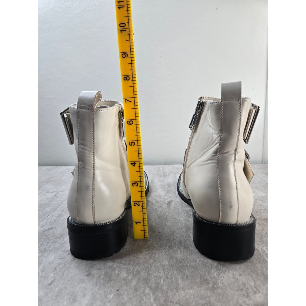 Blondo Waterproof Moto Boots 7.5 Off White Leather Triple Buckle Lug Sole Biker - Picture 4 of 10